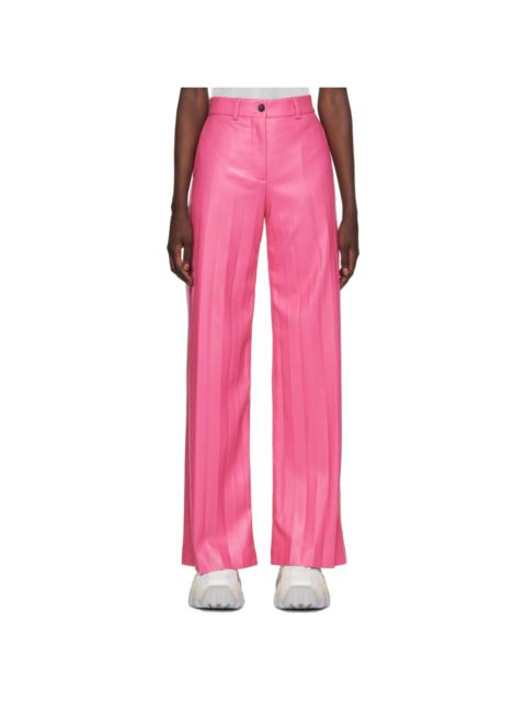 Pink Pleated Faux-Leather Pants