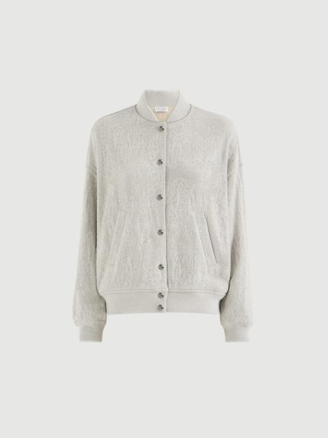 Lace flowers jersey sweatshirt in sparkling virgin wool and cashmere with monili