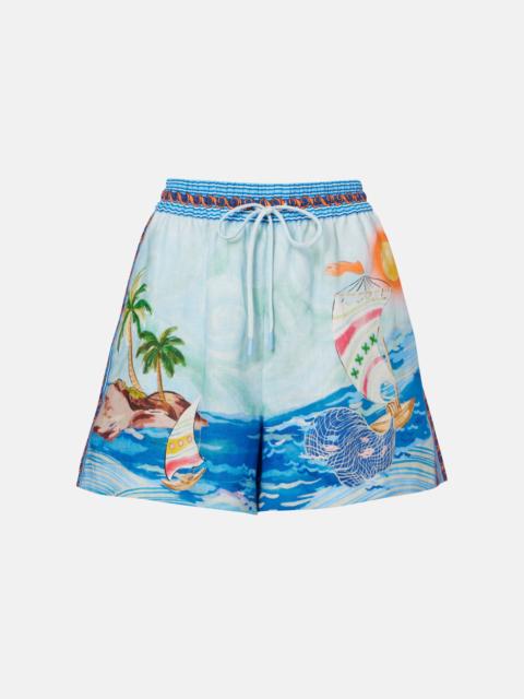 Printed linen shorts