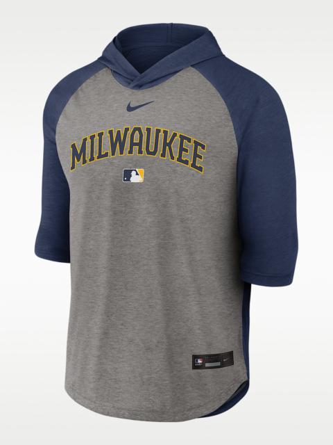 Milwaukee Brewers Authentic Collection Flux Men's Nike Dri-FIT MLB 3/4-Sleeve Hooded T-Shirt