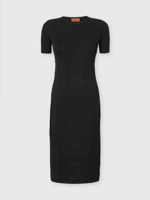 Chevron Cotton and Viscose Longuette Dress