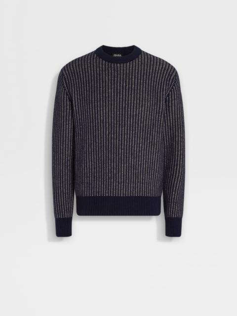 INK BLUE AND LIGHT TAUPE CASHMERE MOHAIR AND SILK CREWNECK