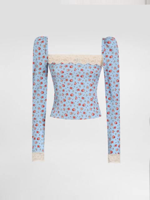 Small rose-print charmeuse top