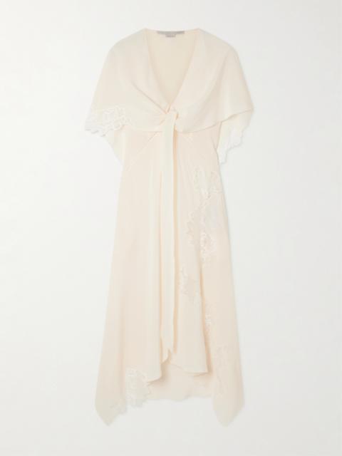 Layered Lace-trimmed Silk Crepe De Chine Midi Dress