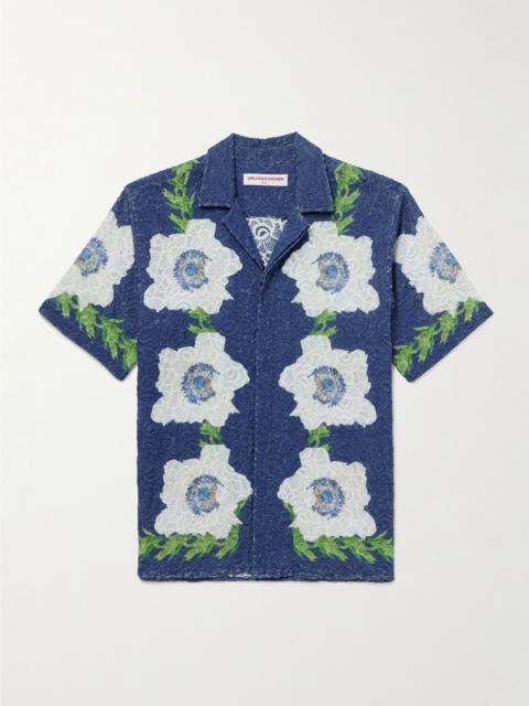 Maitan Camp-Collar Embroidered Cotton Shirt Navy