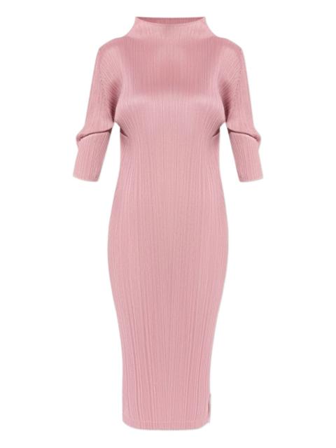 pleated funnel-neck midi dress