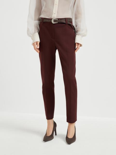 Stretch cotton cover cigarette trousers with monili