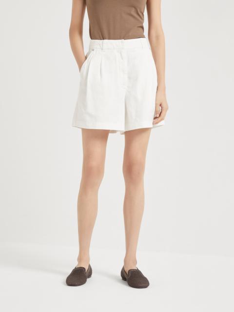 Garment-dyed cotton and linen cover baggy shorts with monili