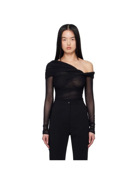 Black Off-Shoulder Ruched Bodysuit