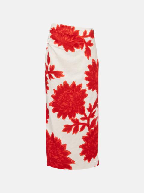 Floral linen midi skirt