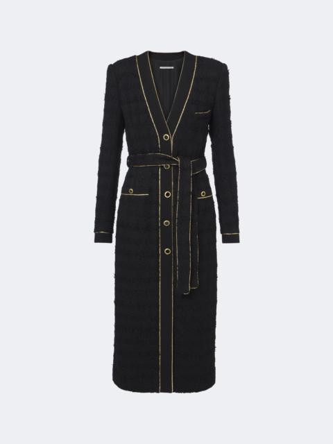 Belted cotton-blend bouclé tweed coat