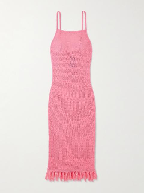 Fringed Open-knit Cotton Midi Dress