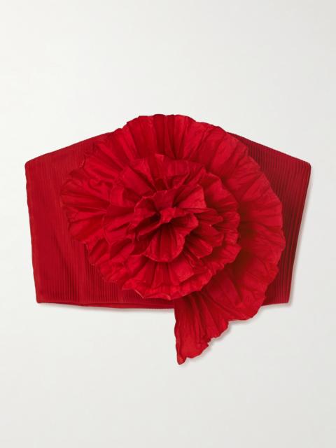 No Me Olvides Appliquéd Pleated Taffeta Top