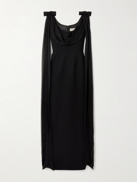 Morticia Bow-detailed Draped Silk Voile-trimmed Cady Gown
