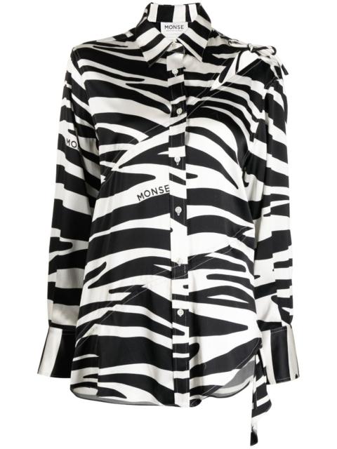 zebra-print slashed-detail silk shirt