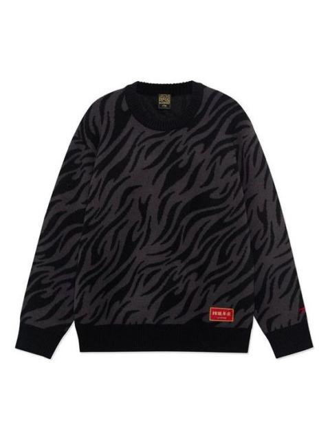 Li-Ning Rijindoujin Tiger Print Logo Crew Neck Sweater 'Black' AMBS031-2
