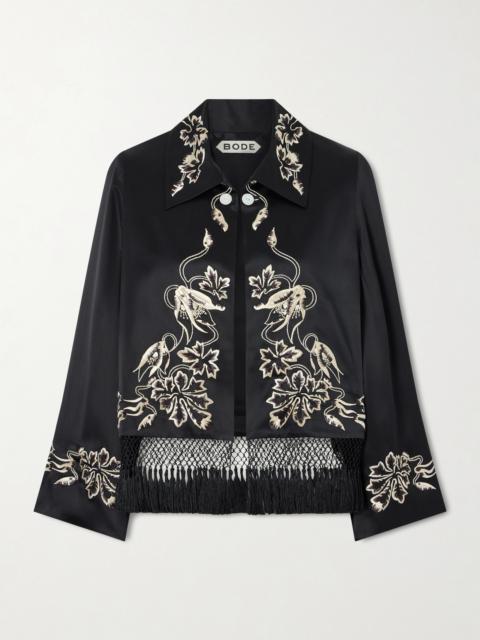 Phantasm Fringed Embroidered Silk-satin Jacket