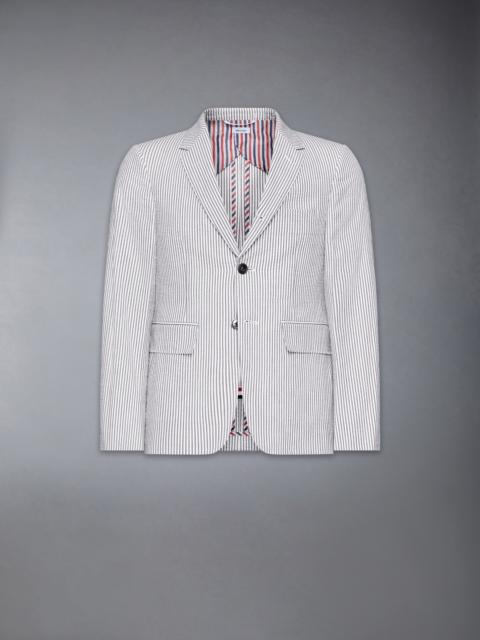 Medium Grey and White Seersucker Half Lined Single Breasted Classic Jacket