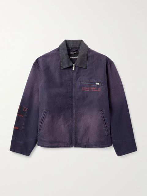 Chapitre XXI Appliquéd Distressed Printed Cotton-Moleskin Jacket Purple