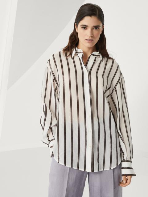 Cotton organza shirt with dazzling stripe embroidery