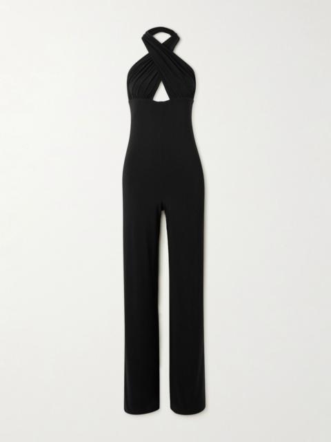Gathered stretch-jersey halterneck jumpsuit Black