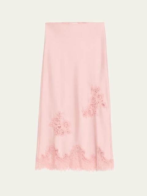 Vivia Satin Lace Midi Skirt