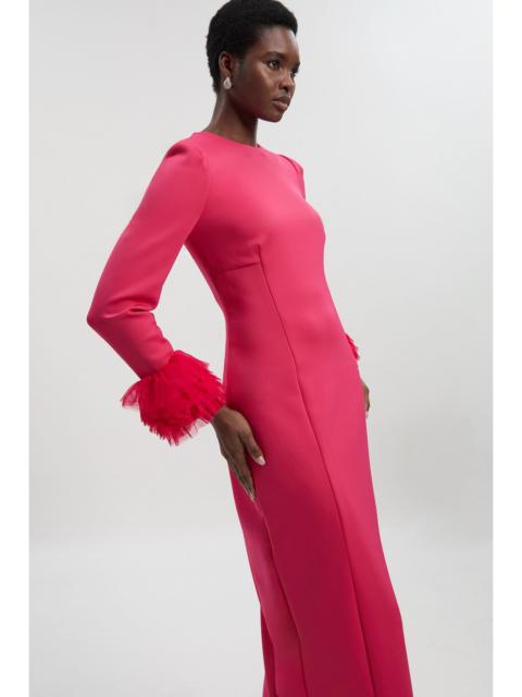 Scuba Drama Tulle Detail Cuff Woven Midi Dress