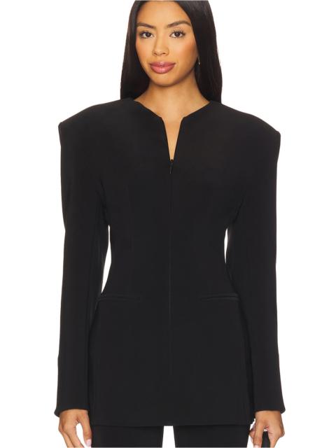 Long Sleeve Shoulder Pad V Neck Zip Front Jacket