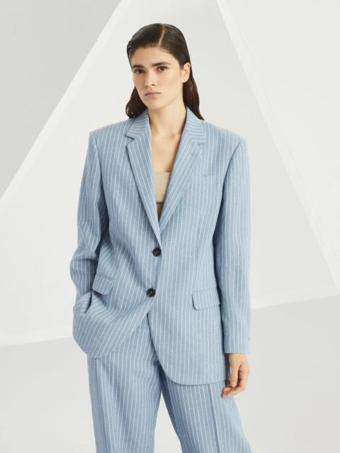 Linen and hemp chalk stripe twill blazer with monili