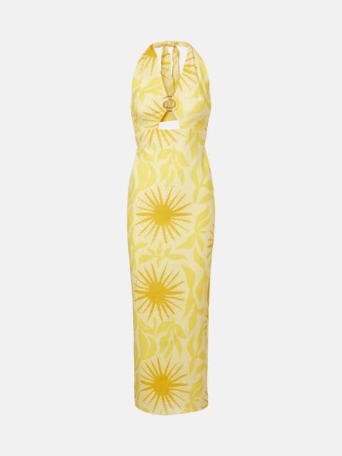 Orly printed cutout linen midi dress