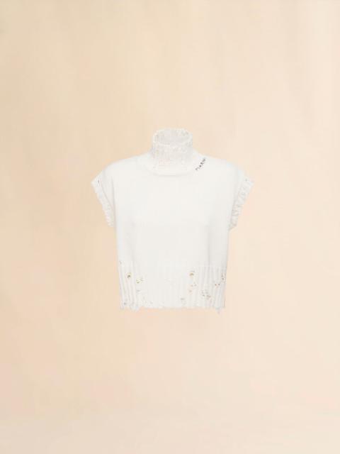 WHITE COTTON CROPPED VEST