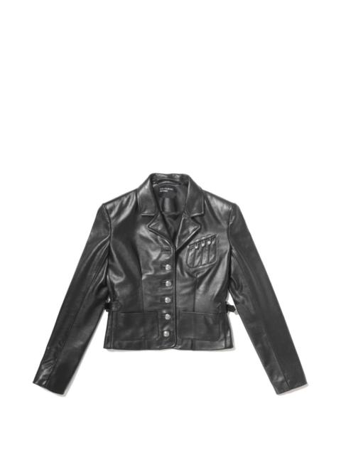 button-fastening leather jacket