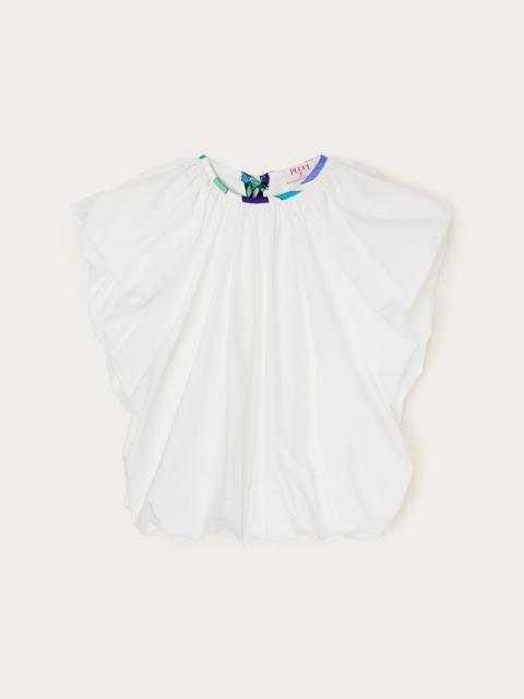 VOLUMINOUS TOP WITH PRINTED NECKLINE