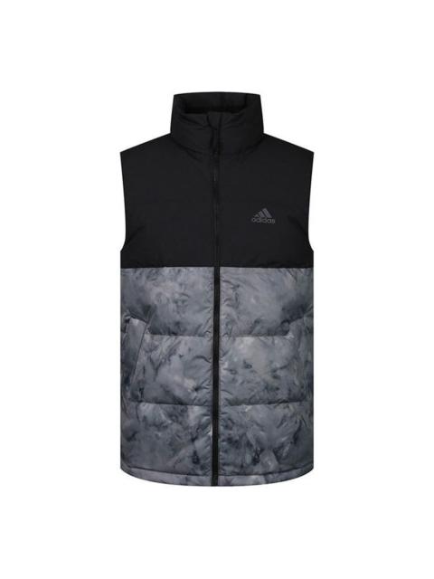 adidas Tiedye Dwn Vest Stay Warm Stand Collar Down Vest Black Gray Colorblock GE9985