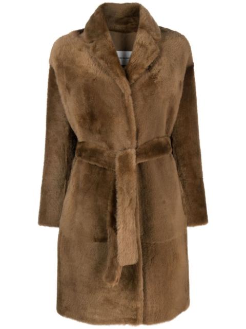 shearling belted single-breasted coat