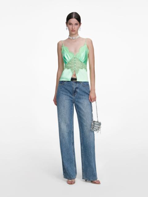 Green Satin Lace Top