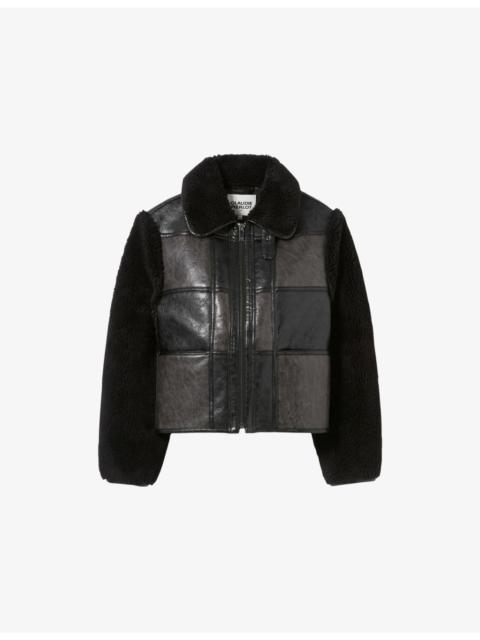 Contrast-Collar Mixed-Material Jacket