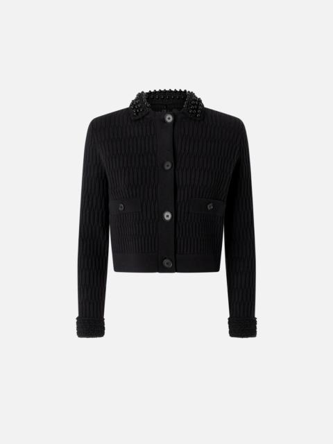 SHORT KNIT JACKET WITH BEADED CROCHETED COLLAR