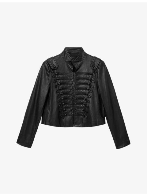 Rummy Stand-Collar Cropped Leather Jacket