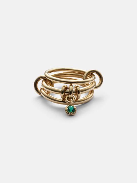 Piera 18kt gold linked rings with emerald
