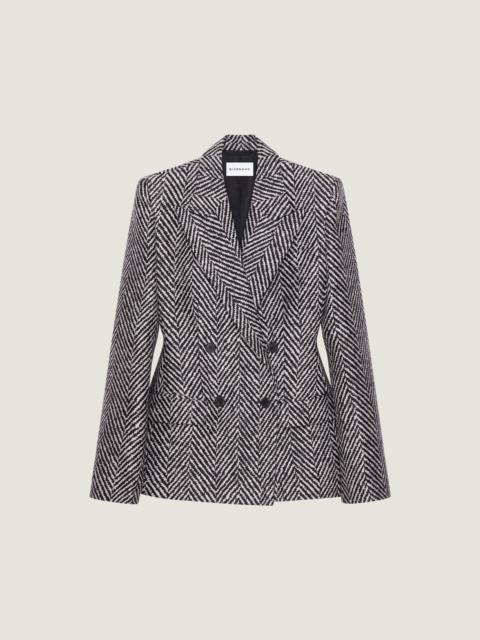 DOUBLE-BREASTED JACKET IN WOOL AND SILK HERRINGBONE