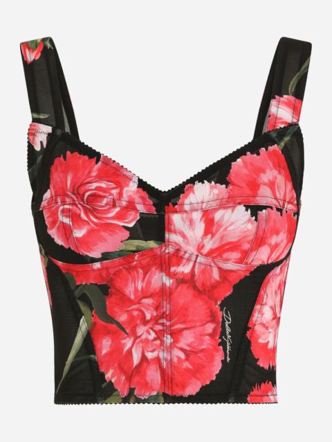 Carnation-print marquisette corset