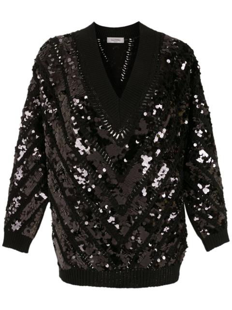 sequin-embellished V-neck jumper