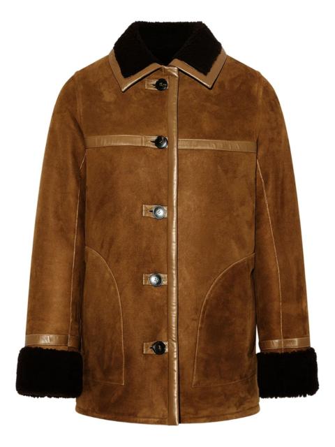 leather-trimmed coat