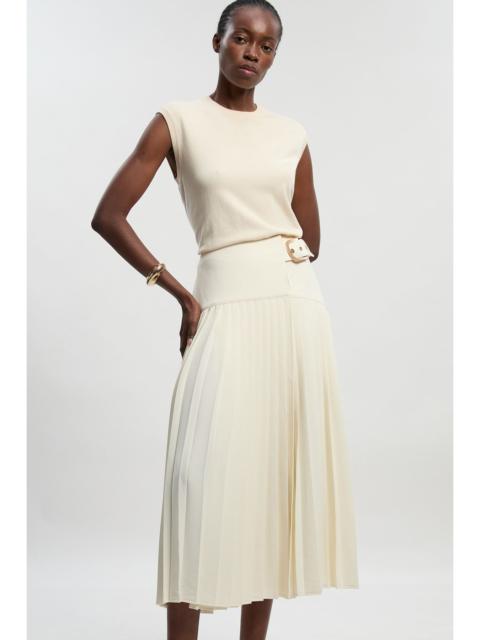 Petite Tailored Crepe Pleated Wrap Buckle Detail Maxi Skirt