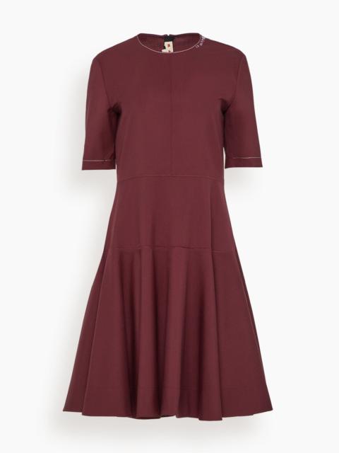 Embroidered Short Sleeve Midi Dress in Dark Burgundy