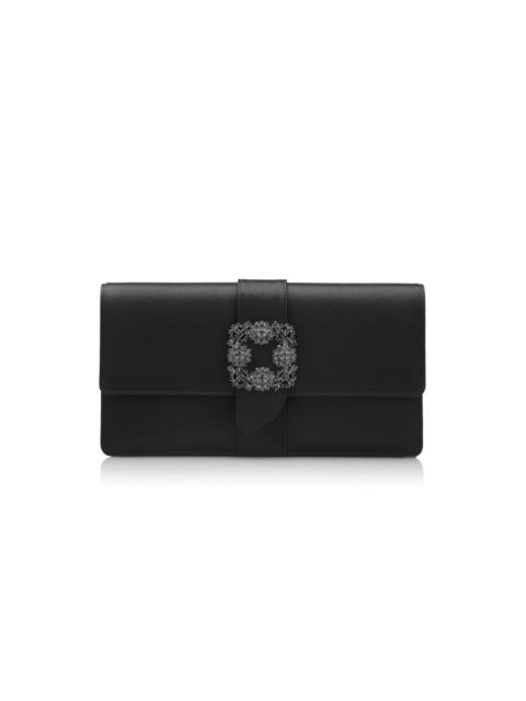 Black Satin Jewel Buckle Clutch