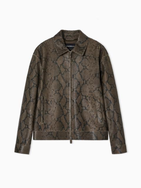 LAMBSKIN NAPPA LEATHER BLOUSON IN A PYTHON PRINT