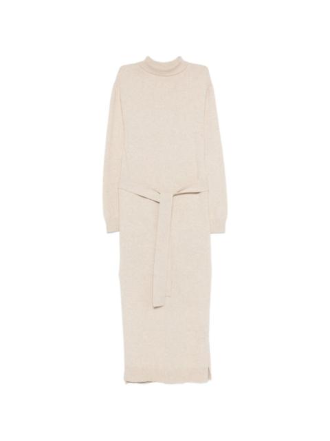 turtleneck tie knitted midi dress