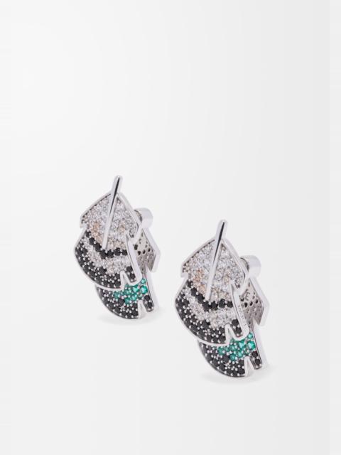Feather earrings in sterling silver and crystals